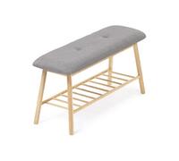 Banc d'entrée chaussures capitonné bambou RITA tissu gris clair
