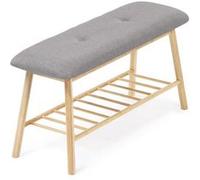 Banc d'entrée chaussures capitonné bambou RITA tissu gris clair Gris G