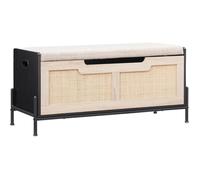 Banc d'entrée compact - LUNSY - 45x40x30 cm - Assise rembourrée en tissu - Rangement dissimulé - Rotin tressé