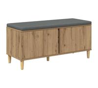 Banc d'entrée en chêne artisanal 100 x 38 x 46 cm avec coussin et étagère | Bois d'ingénierie, tissu, coussin déhoussable, toboggan, étagère porte-chaussures, pieds en bois, usage intérieur