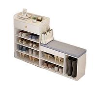 Banc d'entrée, étagère de rangement de grande capacité avec siège souple, casier multifonction pour maison, porche, utilisation en extérieur, 5 couches pour un rangement organisé