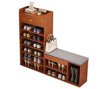 Banc d'entrée, étagère de rangement de grande capacité avec siège souple, casier multifonction pour maison, porche, utilisation en extérieur, 5 couches pour un rangement organisé