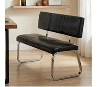 Banc design VILAS siège avec 3 places, banquette au piètement chromé et dossier au revêtement synthétique noir