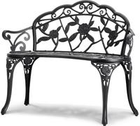 Banc d'extérieur, banc de jardin en métal de 38,8 pouces pour l'extérieur, capacité de charge de 480 lb, banc de jardin d'extérieur avec dossier et accoudoirs, banc de patio pour jardin, parc, cour, p