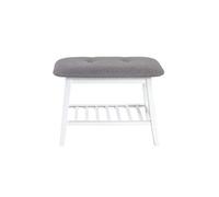 Banc en bambou laqué blanc et tissu coloris gris - Longueur 60 x Hauteur 44 x Profondeur 30 cm --