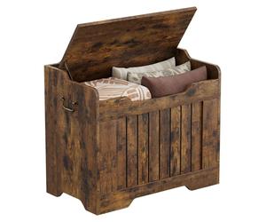 Banc en bois avec espace de rangement - Coffre-banquette avec couvercle - 2 charnières de sécurité - Coffre à jouets de style rustique - Idéal pour l'entrée, le salon ou la chambre - Couleur marron ru