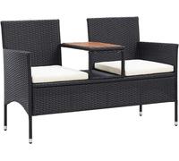 Banc en bois, banc de jardin, banc public pour 2 à 3 personnes, banc pour balcon, banc public, banc d'entrée, banc de terrasse, pour terrasse, balcon, jardin, avec table d'appoint, 143 cm, rotin synth