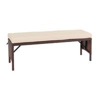 Banc en rotin HWC-G16, Banc de jardin en rotin, Gastronomie 112cm ~ brun, coussin crème
