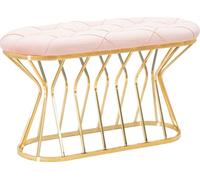 Banc en tissu rose avec cadre doré, 91x38x52 cm