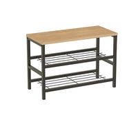Banc Étagère Meuble à chaussures à 2 niveaux de rangement cadre en acier noir - Longueur 65 x Hauteur 45 x Profondeur 30 cm