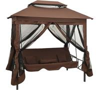 Banc-hamac double avec rideaux et moustiquaire - Couleur marron café, 220x160x240 cm - Modèle 43240