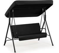 Banc-hamac hollywoodien pour 3 personnes, jusqu'à 250 kg, avec auvent, couleur noire. Banc-hamac avec dossier inclinable réglable à 90°, idéal pour une utilisation dans le jardin, sur la terrasse, la