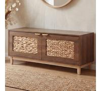 Banc HWC-P54, banc de vestiaire, étagère à chaussures, rangement à chaussures, MDF mélaminé, façade en jacinthe d'eau, 45 x 100 x 42 cm marron