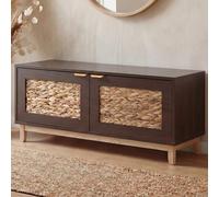 Banc HWC-P54, banc de vestiaire, étagère à chaussures, rangement à chaussures, MDF mélaminé, façade en jacinthe d'eau 45x100x42cm aspect noyer Marron