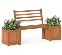 Banc jardinière d'extérieur en bois avec dossier et 2 bacs