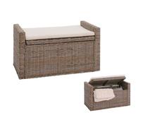 banc M92 banc de vestiaire banc pouf, avec espace de rangement coussin Kubu rotin 88cm gris-brun