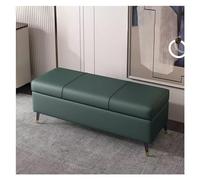 Banc moderne en simili cuir vert avec rembourrage Sto Banc à chaussures d'entrée Pieds en métal Repose-pieds avec couvercle arrière - 80 cm Slish Fur Solut