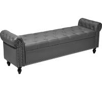 Banc ottoman de rangement capitonné, banc en cuirPolyuréthaneà accoudoirs arrondis avec pieds en bois massif, bancs à chaussures modernes pour entrée, bancs rembourrés pour bout de lit pour salon, sal