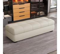 Banc Ottoman de Rangement en Cuir rembourré, Banc d'entrée Moderne en Bois avec Coffre à Couvercle Rabattable, Pieds Bas, pour Chambre, entrée et Salon.(Off-White,90cm/35.4in)