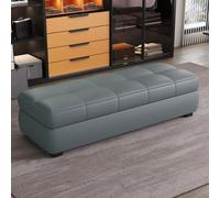 Banc Ottoman de Rangement en Cuir rembourré, Banc d'entrée Moderne en Bois avec Coffre à Couvercle Rabattable, Pieds Bas, pour Chambre, entrée et Salon.(Misty Blue,130cm/51.2in)