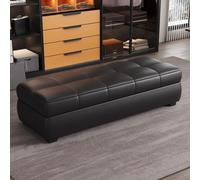 Banc Ottoman de Rangement en Cuir rembourré, Banc d'entrée Moderne en Bois avec Coffre à Couvercle Rabattable, Pieds Bas, pour Chambre, entrée et Salon.(Black,130cm/51.2in)
