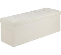 Banc ottoman pliable avec rangement, banc de chevet avec poches latérales, coffre de rangement rembourré pliable pouvant supporter jusqu'à 300 kg, ottoman en lin avec grand espace de rangement pour le