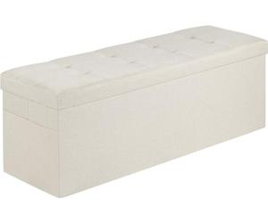 Banc ottoman pliable avec rangement, banc de chevet avec poches latérales, coffre de rangement rembourré pliable pouvant supporter jusqu'à 300 kg, ottoman en lin avec grand espace de rangement pour le