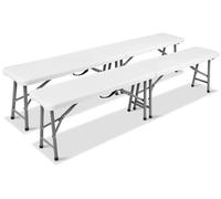 Banc pliable 2er Set - Banc de jardin en plastique pliable, 183 cm - Structure en acier - Avec poignée de transport - Pour intérieur et extérieur - 183x28x43 cm - Blanc