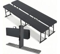 Banc pliable pour jardin et camping - Modèle 2er Set Bierbank - 183 cm - Fabriqué en plastique HDPE - Structure métallique - Poignée de transport - Capacité de charge jusqu'à 500 kg - Couleur : gris f