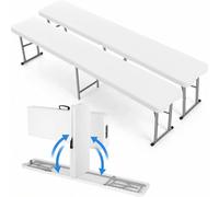 Banc pliable pour jardin et camping - Modèle 2er Set Bierbank - Longueur : 183 cm - Poignée de transport - Assise en plastique HDPE - Structure en acier, capacité de charge : 500 kg - Couleur : blanc