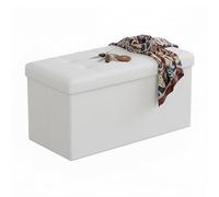Banc Pliable Relaxdays avec Rangement, rembourré en Similicuir Blanc, Couloir/Chambre, HxLxP:38x76x38 cm