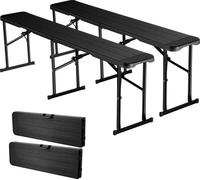 Banc pliant/banc de bière - Set de 2 pièces 182 cm - Pliable - Portable - Assise HDPE - Capacité 150 kg par siège - Avec 2 sacs de transport - Noir