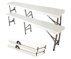 Banc pliant SOTECH 183 x 43 x 30 cm - Pack de 2, 2-4 places, HDPE/acier, blanc, portable