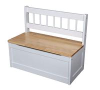 Banc pour Enfant en Bois Blanc/Naturel - 60 x 50 x 30 cm - Coffre de Rangement