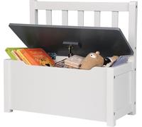 Banc pour enfants Happyment Dita – Banc avec espace de rangement – Coffre à jouets – Banc pour enfants en bois – Blanc/gris