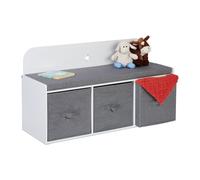 Banc pour enfants Relaxdays avec rangement, L x l x h : 54 x 99 x 35 cm, chambre d'enfant et couloir, banc rembourré, banc de couloir, blanc/gris