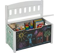 Banc pour enfants Relaxdays avec rangement, tableau, dossier, dimensions : 55,5 x 57 x 30 cm, pour enfants, motif lion, coffre à jouets, coloré