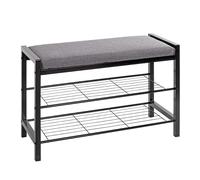 HAKU Banc à chaussures Elia 75 cm – métal, assise rembourrée en tissu, Gris/Noir
