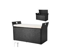 VEVOR Banc de Rangement Extérieur en Rotin Synthétique Coffre de Jardin 340 L Banc de Terrasse avec Coussin, Capacité Charge 362,9 kg, Poignée Latérale, Siège d'Extérieur pour Patio, Jardin, Balcon