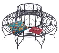Banc Relaxdays en forme d'arbre, assise à 360°, style vintage, H x P : 85 x 160 cm, capacité de charge : 600 kg, acier, banc de jardin, noir