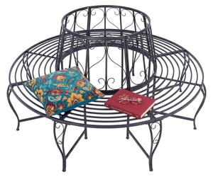 Banc Relaxdays en forme d'arbre, assise à 360°, style vintage, H x P : 85 x 160 cm, capacité de charge : 600 kg, acier, banc de jardin, noir