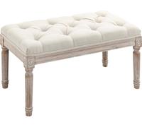 Banc rembourré aspect lin, repose-pieds avec assise rembourrée, pieds en bois, repose-pieds ottoman en bois, pour salon, chambre, blanc crème