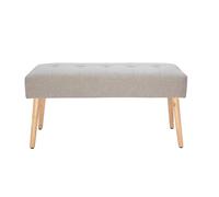 Banc scandinave capitonné en tissu effet velours texturé beige et bois clair L96 cm GUESTA