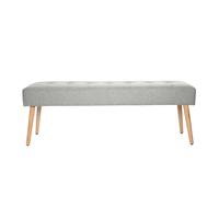 Banc scandinave capitonné en tissu effet velours texturé gris clair et bois clair L130 cm GUESTA