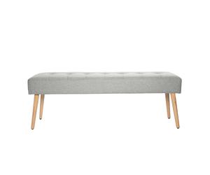 Banc scandinave capitonné en tissu effet velours texturé gris clair et bois clair L130 cm GUESTA