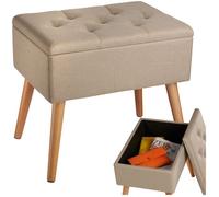 Banc - TECTAKE - Banc coffre RANYA en bois de hêtre et tissu aspect lin, rembourrage confortable, 51 x 37,5 x 45,5 cm - Sable