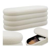 Banc - TECTAKE - Banc rembourré ALTU avec 2 espaces de rangement à l'aspect bouclé 110 x 45 x 42 cm - Crème/Blanc
