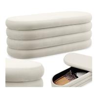 tectake® Banc rembourré avec Rangement, 110 x 45 x 42 cm, Max. 150 kg, Banc de Rangement, Bout de lit Coffre, Coffre avec Couvercle, Meuble Salon, Entrée, Chambre, Dressing - Aspect Velours Crème