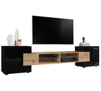 Banc TV Merano Komodee - sans LED - Noir Wotan Noir - 230 x 53 x 35 cm