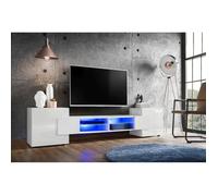 Banc TV Merano Version 1 Komodee - LED Bleues - Blanc Brillant et Blanc - 230 x 53 x 35 cm